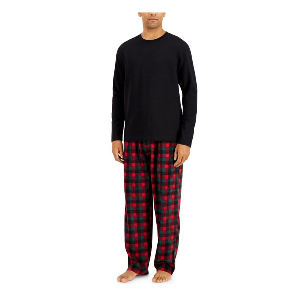NWT CLUBROOM Intimates Black Fleece Plaid Pajamas M